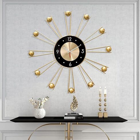 KEQAM Round Wall Clocks,Silent Non-Ticking Battery Operated Clock,Large Wall Clocks for Living Room Decor(Gold-21 Inches) in Kuwait