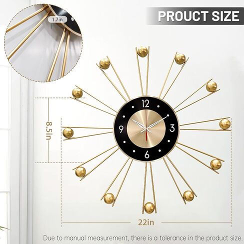 KEQAM Round Wall Clocks,Silent Non-Ticking Battery Operated Clock,Large Wall Clocks for Living Room Decor(Gold-21 Inches) in Kuwait