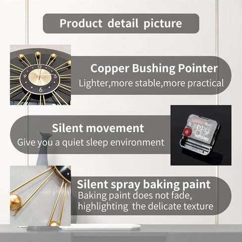 KEQAM Round Wall Clocks,Silent Non-Ticking Battery Operated Clock,Large Wall Clocks for Living Room Decor(Gold-21 Inches) in Kuwait