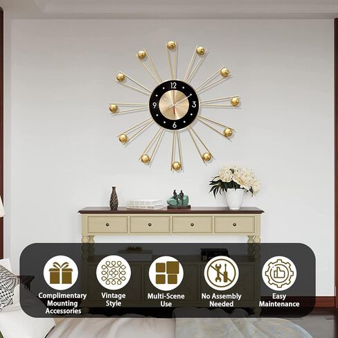 KEQAM Round Wall Clocks,Silent Non-Ticking Battery Operated Clock,Large Wall Clocks for Living Room Decor(Gold-21 Inches) in Kuwait