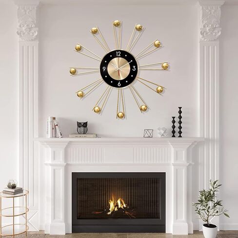 KEQAM Round Wall Clocks,Silent Non-Ticking Battery Operated Clock,Large Wall Clocks for Living Room Decor(Gold-21 Inches) in Kuwait