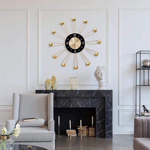 KEQAM Round Wall Clocks,Silent Non-Ticking Battery Operated Clock,Large Wall Clocks for Living Room Decor(Gold-21 Inches) in Kuwait