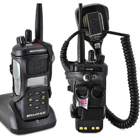 Turtleback Carry Holder for Motorola APX 4000 Two Knob Radio Extended Battery with D Rings Attachment Fire and Police Two Way Radio Belt Case Black Leather Belt Holster Heavy Duty D Rings Made in USA in Kuwait