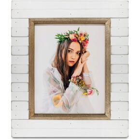 إطار صورة خشبي مقاس 8 × 10 من Icheesday إطار صورة أبيض ريفي مع غطاء زجاجي جاهز للتركيب على الطاولة والجدار