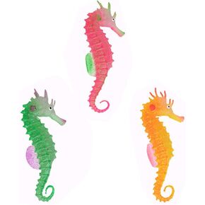 ليكسين 3 قطع من فرس البحر لتزيين حوض السمك من مادة السيليكون الناعمة الامنة - احمر واصفر واخضر in Kuwait