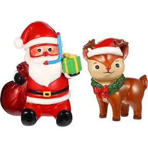 Christmas Aquarium Decoration, 2pcs Resin Santa Claus Reindeer Xmas Miniature Figurines Micro Landscape Ornaments for Fish Tank and Table Decor in Saudi Arabia