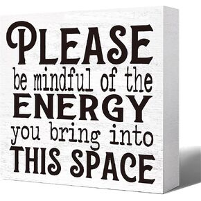 DOFAFALA Please Be Mindful of the Energy You Bring Into This Space - Motivational Table Desk Black Wooden Box Sign Plaque Decor for Company Office Home Classroom in Saudi Arabia