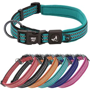 KRUZ PET KZV006-03M طوق كلب عاكس للكلاب الصغيرة والمتوسطة والكبيرة، 100% نايلون طوق رقبة للحيوانات الأليفة قابل للتعديل، حلقة دائرية شديدة التحمل، بطانة ناعمة ومريحة من النيوبرين - أحمر - متوسط