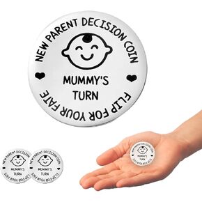 عبوة من قطعتين من العملات المعدنية المرحة للوالدين الجدد، عملة اتخاذ القرارات مزدوجة الجوانب من الستانلس ستيل للام والاب، هدية للاطفال حديثي الولادة، هدية للحمل، هدية للوالدين الجدد، هدية للام الجديدة in Kuwait