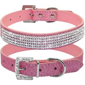 Pimaodog Rhinestone Dog Collar, Cute Dazzling Sparkling Leather Dog Cat Rhinestone Collar Crystal Diamond Pet Dog Puppy Collar (S:21-27cm, Silver) in Kuwait