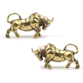 Brass Bull Statue 2pcs, Small Cow Figure Statues Ox Sculptures, Perfect Decor Home Table Decoration Office Desk Animal Ornament Figurine (Bronze)