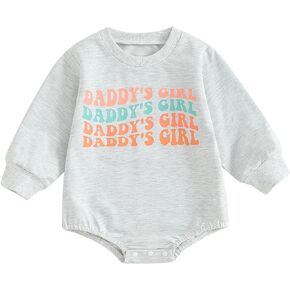 Multitrust Toddler Baby Girl Clothes Embroidery Daddy's Girl Sweatshirt Romper Oversized Bodysuit Onesie Baby Girls Outfit