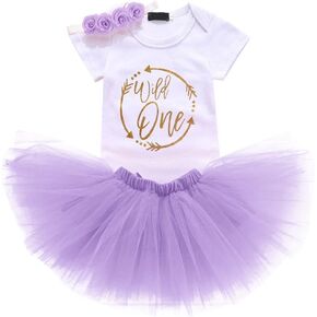 IBTOM CASTLE 1st Birthday Girl Wild One Party Cake Smash Outfits Princess Romper+Tutu Dress Skirt+Crown Photo Shoot Clothes
