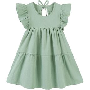 فستان RJXDLT للأطفال الصغار للفتيات الصغيرات من القطن والكتان بأكمام مكشكشة متدرجة فساتين بوهو صيفية كاجوال in Kuwait