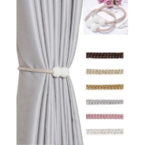 HoHnH White 2 Magnetic Curtain Tiebacks- Clips Decorative Rope Holdbacks, Drapery Tie Backs Weave Holder for Window Draperies Hold Curtains Drape Ties Backs 16 inch Holdback (2, White)