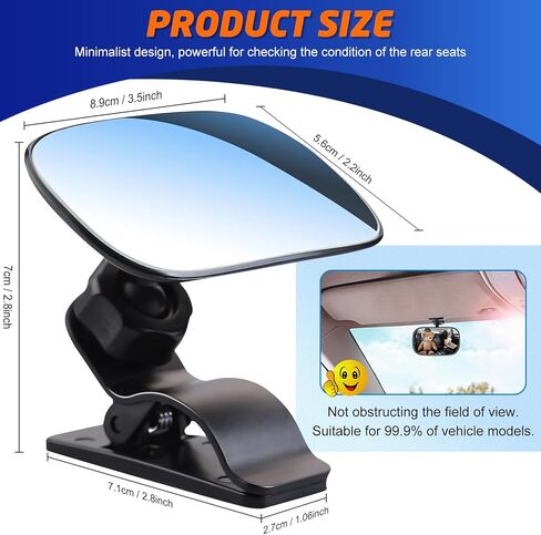 Automotive Car Interior Rearview Baby Mirror, Universal Wide Angle Convex Clip-on Mirror Adjustable Rearview for Infant Toddler Children in Kuwait