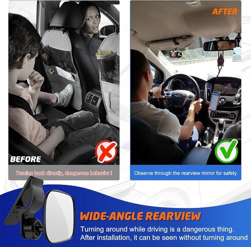Automotive Car Interior Rearview Baby Mirror, Universal Wide Angle Convex Clip-on Mirror Adjustable Rearview for Infant Toddler Children in Kuwait