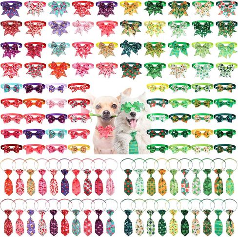 Glitinsel 120 Pieces Valentine's Day Dog Bow Tie Collar Set Includes Adjustable in Kuwait