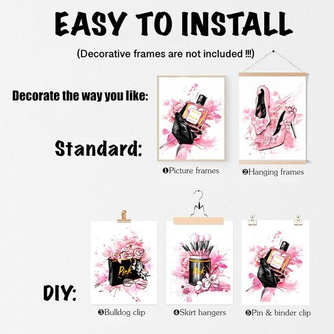 Women Fashion Canvas Wall Art,Pink Bedroom Wall Decor, Perfume Modern Art Posters，Fashion High Heels, Makeup Brush, Girls Room Decor, Black and Pink Fashion Poster in Saudi Arabia