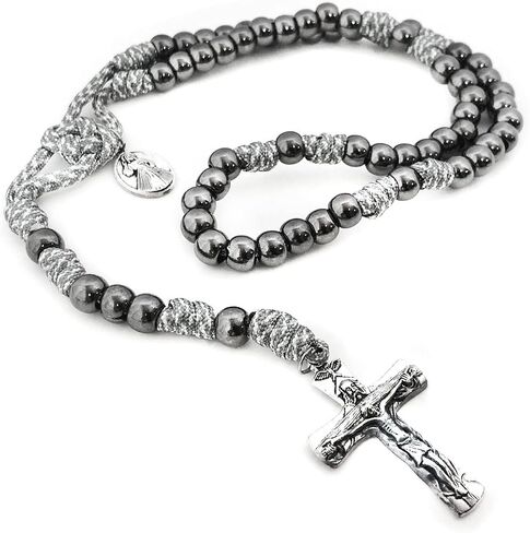 Divine Mercy Silver Paracord Rosary and Bracelet Set - Catholic Rosary - Rosarios Catolicos - Catholic Gifts Men - Regalos Catolicos Para Hombre in Saudi Arabia