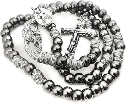 Divine Mercy Silver Paracord Rosary and Bracelet Set - Catholic Rosary - Rosarios Catolicos - Catholic Gifts Men - Regalos Catolicos Para Hombre in Saudi Arabia