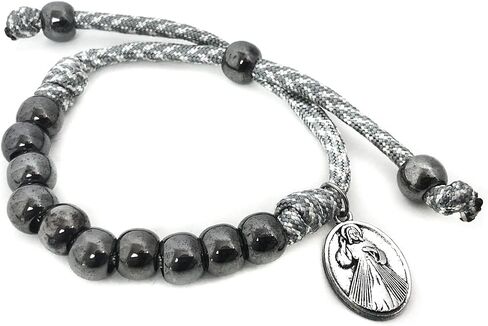 Divine Mercy Silver Paracord Rosary and Bracelet Set - Catholic Rosary - Rosarios Catolicos - Catholic Gifts Men - Regalos Catolicos Para Hombre in Saudi Arabia