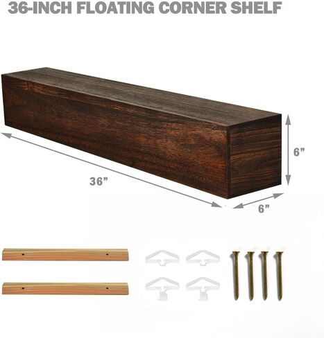 رف WELLAND 36 بوصة ريفي عائم لغرفة المعيشة والحمام وغرفة النوم والمطبخ، رف حائط من الخشب الصلب (36 بوصة × 6 بوصة عمق × 6 ارتفاع) in Kuwait