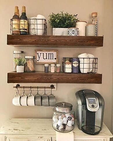 رف WELLAND 36 بوصة ريفي عائم لغرفة المعيشة والحمام وغرفة النوم والمطبخ، رف حائط من الخشب الصلب (36 بوصة × 6 بوصة عمق × 6 ارتفاع) in Kuwait