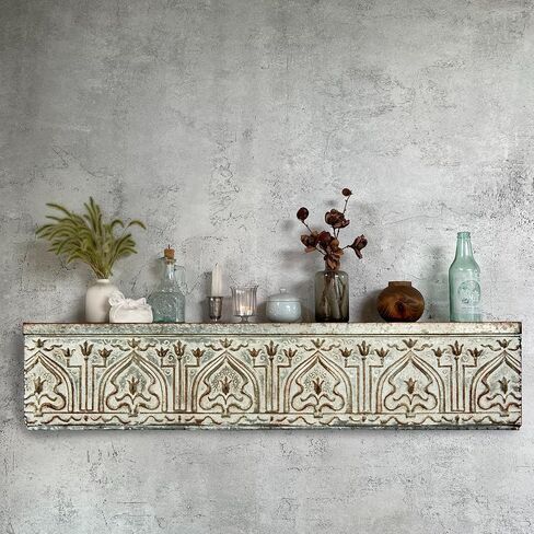 Creative Co-Op White & Grey Decorative Metal Wall Shelf, Zinc in Saudi Arabia