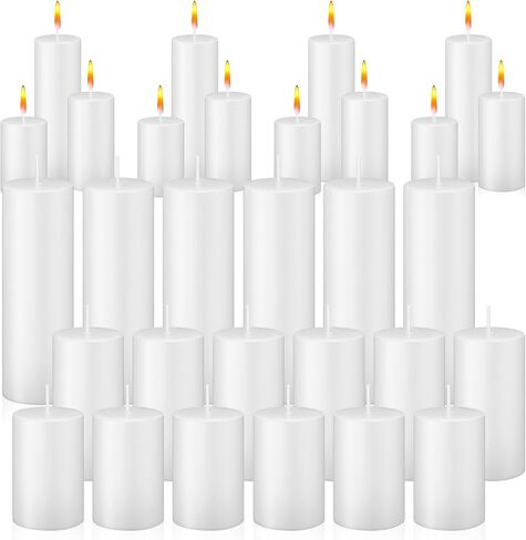 MTLEE 36 Pcs White Pillar Candles Bulk 2 x 3 Inch 2 x 4 Inch 2 x 6 Inch Unscented Candle Set 38 Hour Long Burning White Candles Dripless Clean Burning Dinner Candle for Emergency Wedding Spa Party in Saudi Arabia