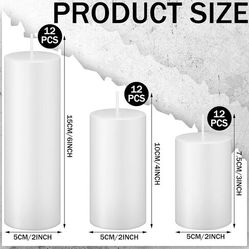 MTLEE 36 Pcs White Pillar Candles Bulk 2 x 3 Inch 2 x 4 Inch 2 x 6 Inch Unscented Candle Set 38 Hour Long Burning White Candles Dripless Clean Burning Dinner Candle for Emergency Wedding Spa Party in Saudi Arabia