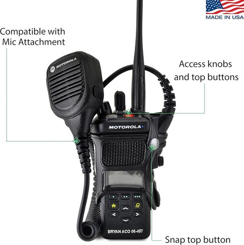 Turtleback Carry Holder for Motorola APX 4000 Two Knob Radio Extended Battery with D Rings Attachment Fire and Police Two Way Radio Belt Case Black Leather Belt Holster Heavy Duty D Rings Made in USA in Kuwait
