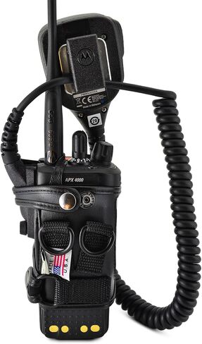 Turtleback Carry Holder for Motorola APX 4000 Two Knob Radio Extended Battery with D Rings Attachment Fire and Police Two Way Radio Belt Case Black Leather Belt Holster Heavy Duty D Rings Made in USA in Kuwait