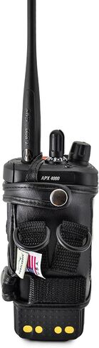 Turtleback Carry Holder for Motorola APX 4000 Two Knob Radio Extended Battery with D Rings Attachment Fire and Police Two Way Radio Belt Case Black Leather Belt Holster Heavy Duty D Rings Made in USA in Kuwait