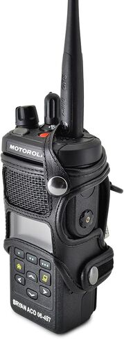 Turtleback Carry Holder for Motorola APX 4000 Two Knob Radio Extended Battery with D Rings Attachment Fire and Police Two Way Radio Belt Case Black Leather Belt Holster Heavy Duty D Rings Made in USA in Kuwait