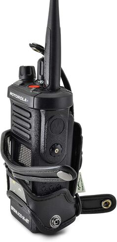 Turtleback Carry Holder for Motorola APX 4000 Two Knob Radio Extended Battery with D Rings Attachment Fire and Police Two Way Radio Belt Case Black Leather Belt Holster Heavy Duty D Rings Made in USA in Kuwait