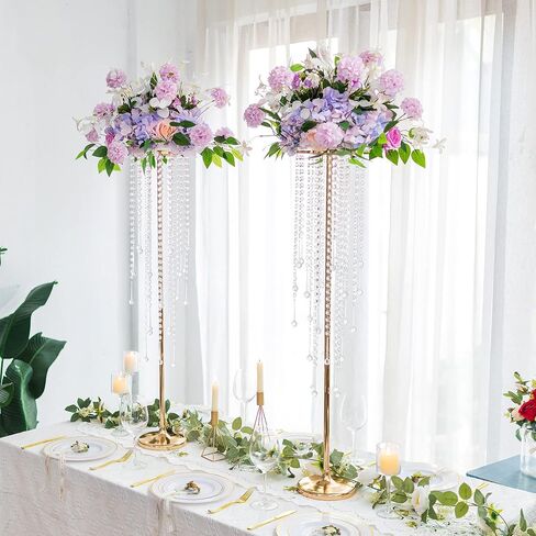 Sziqiqi Tall Table Centerpiece for Weddings Gold with Crystal Beads - 39.4in Wedding Table Decoration for Ceremony Flowers Arrangements Display Rack for Road Leads T-Stage in Saudi Arabia