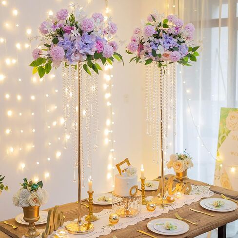Sziqiqi Tall Table Centerpiece for Weddings Gold with Crystal Beads - 39.4in Wedding Table Decoration for Ceremony Flowers Arrangements Display Rack for Road Leads T-Stage in Saudi Arabia