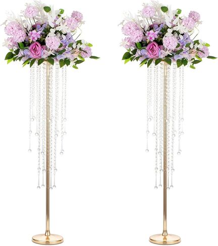 Sziqiqi Tall Table Centerpiece for Weddings Gold with Crystal Beads - 39.4in Wedding Table Decoration for Ceremony Flowers Arrangements Display Rack for Road Leads T-Stage in Saudi Arabia