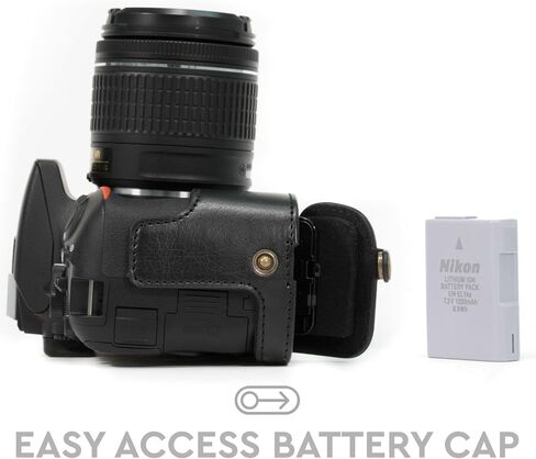 MegaGear Nikon D5600, D5500 Ever Ready Leather Camera Half Case and Strap, with Battery Access - Black - MG1170 in Kuwait