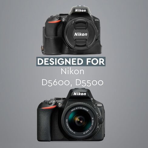 MegaGear Nikon D5600, D5500 Ever Ready Leather Camera Half Case and Strap, with Battery Access - Black - MG1170 in Kuwait