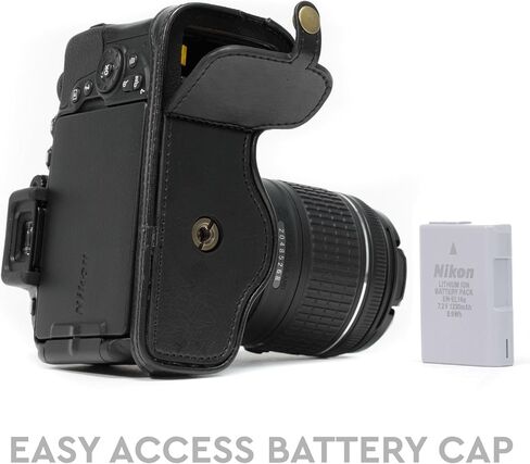 MegaGear Nikon D5600, D5500 Ever Ready Leather Camera Half Case and Strap, with Battery Access - Black - MG1170 in Kuwait