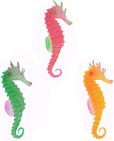 ليكسين 3 قطع من فرس البحر لتزيين حوض السمك من مادة السيليكون الناعمة الامنة - احمر واصفر واخضر in Kuwait