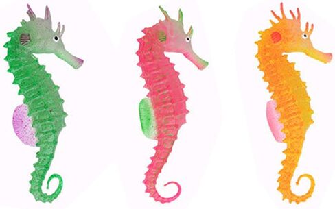 ليكسين 3 قطع من فرس البحر لتزيين حوض السمك من مادة السيليكون الناعمة الامنة - احمر واصفر واخضر in Kuwait