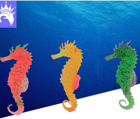 ليكسين 3 قطع من فرس البحر لتزيين حوض السمك من مادة السيليكون الناعمة الامنة - احمر واصفر واخضر in Kuwait