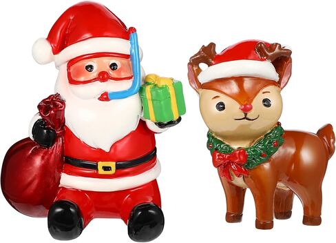 POPETPOP Christmas Aquarium Decoration, 2pcs Resin Santa Claus Reindeer Xmas Miniature Figurines Micro Landscape Ornaments for Fish Tank and Table Decor in Saudi Arabia