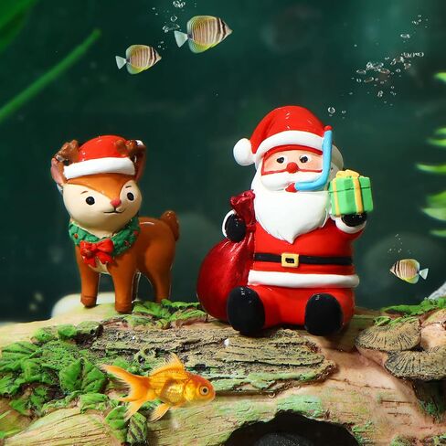 POPETPOP Christmas Aquarium Decoration, 2pcs Resin Santa Claus Reindeer Xmas Miniature Figurines Micro Landscape Ornaments for Fish Tank and Table Decor in Saudi Arabia
