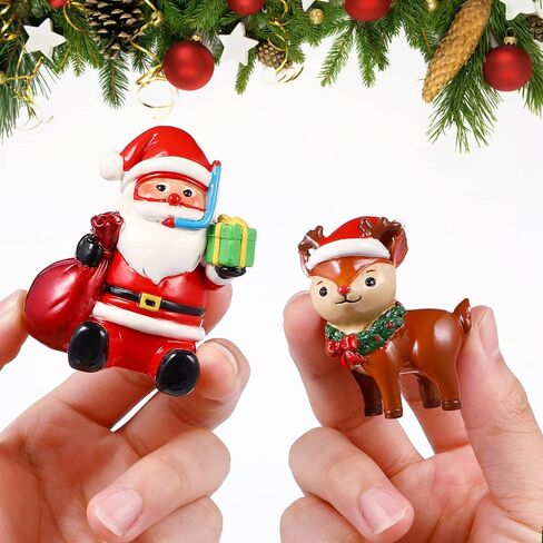 POPETPOP Christmas Aquarium Decoration, 2pcs Resin Santa Claus Reindeer Xmas Miniature Figurines Micro Landscape Ornaments for Fish Tank and Table Decor in Saudi Arabia