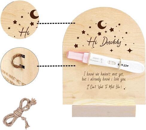 FREEBLOSS Surprise Pregnancy Announcement for Dad Baby Reveal Ideas for Husband, Hi Daddy Pregnancy Test Keepsake Wooden Sign for New Dad Surprise Gift, Star and Moon in Saudi Arabia