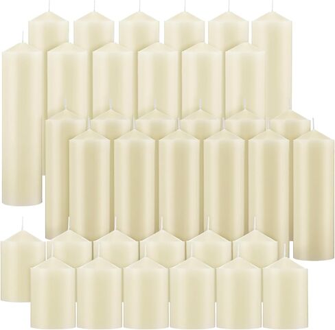 MTLEE 36 Pcs Pillar Candles Bulk Set of 3 Long Burning Wax Pillar Candles 2 in x 3, 6, 8 Inch Dripless Unscented Smokeless Candles for Wedding Party Spa Lantern Fireplace Home(Ivory White) in Saudi Arabia